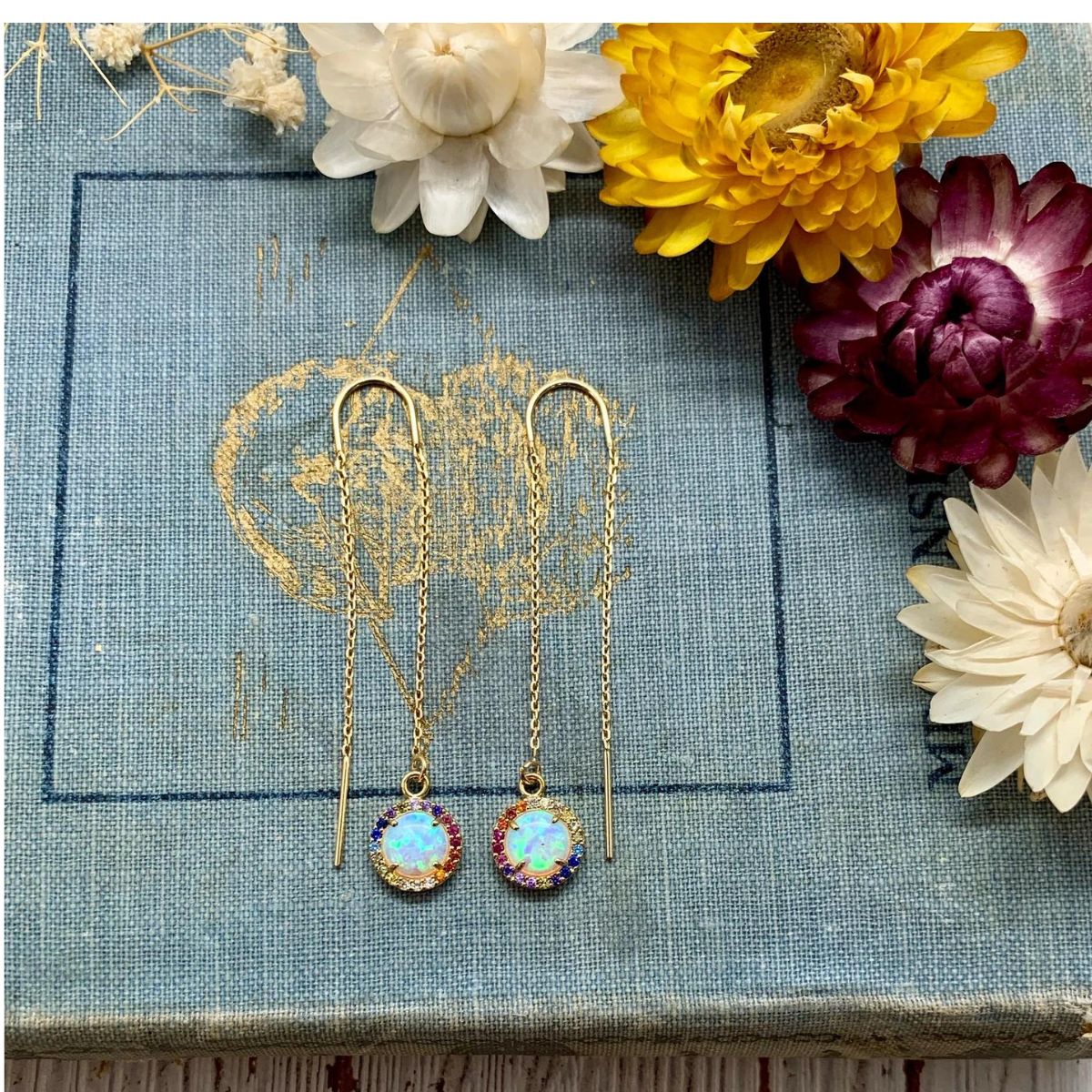 Rainbow opal threader earrings