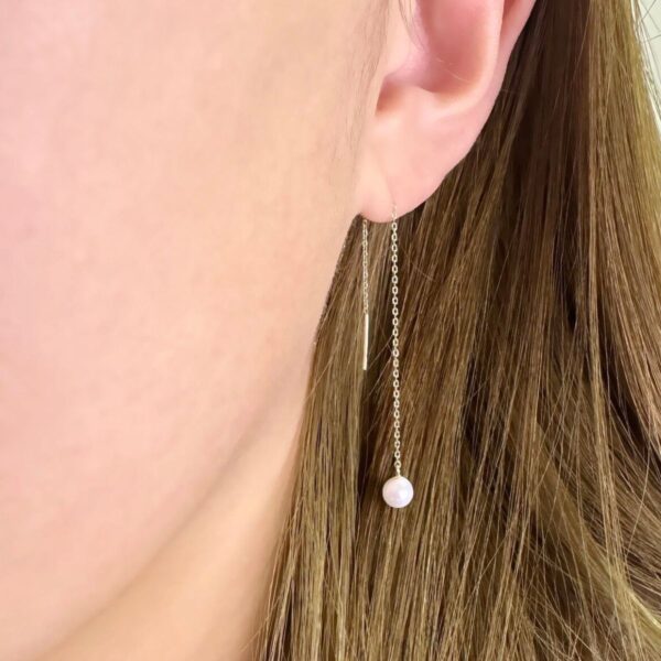 14k Solid Gold Pearl Chain Earrings